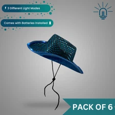 Flashing LED Teal Cowboy Hat Light-Up Party Hat for Festivals & Costumes Cowgirl