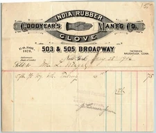 Goodyear Man'f'g Co. 1906 Letterhead NY, NY Naugatuck, Conn India Rubber Glove