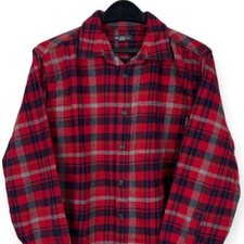 Eddie Bauer Men's XL Flannel Midweight Cotton Shirt Red Blue Plaid