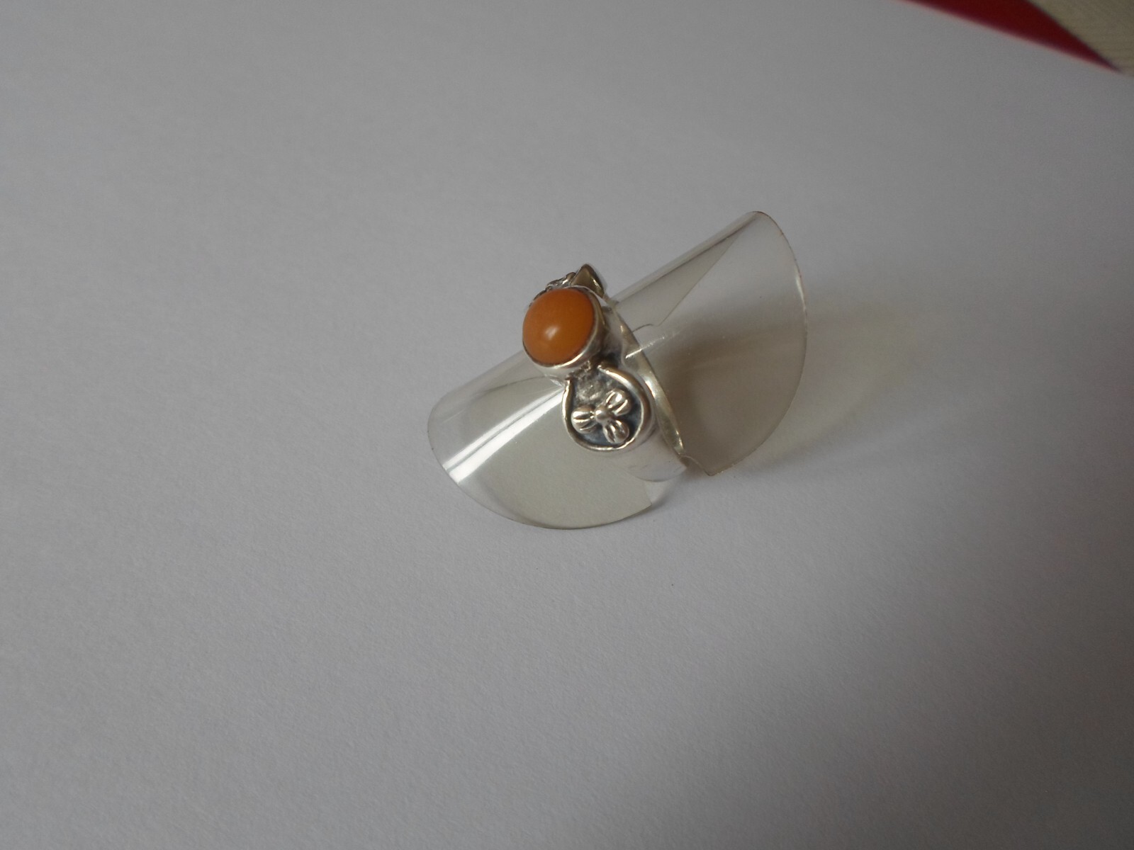 solid silver ring, orange pearl, size 54 - image 6