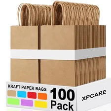 100 Pcs Brown Kraft Paper Bags Retail Paper Shopping Gift Bags with Handles