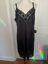 Vintage Black Silk Lace Lingerie Nightgown Dress Slip Perfectform PL