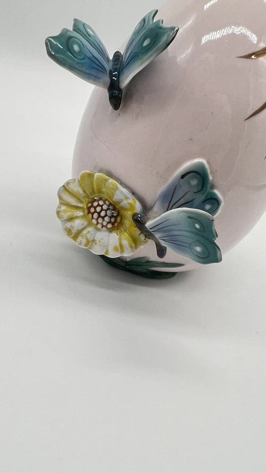 Osterdekoration Alte Porzellan Figur Vase Osterei Ei Schmetterlinge Ostern rosa - Bild 3 von 4