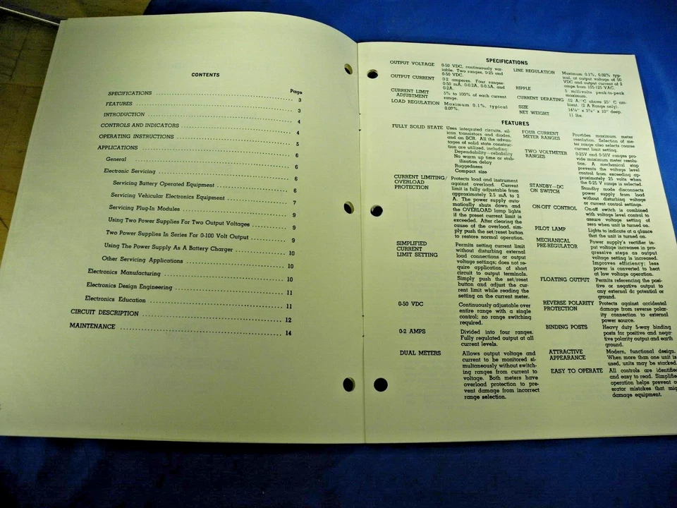 B&K Precision 1601, manual de instrucciones de fuente de alimentación CC, Dynascan *¡Envío gratuito! Foto 3 de 4