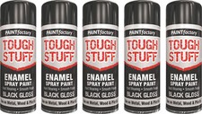 5 x 400ml TOUGH STUFF Enamel Black Gloss Spray Paint DIY Wood Crafts Art Metal