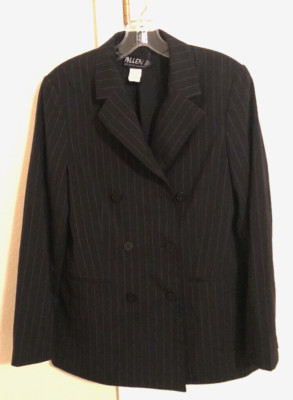 Abs By Allen Schwartz Peacoat Jacket Black Pinstripe Double Breasted Blazer M