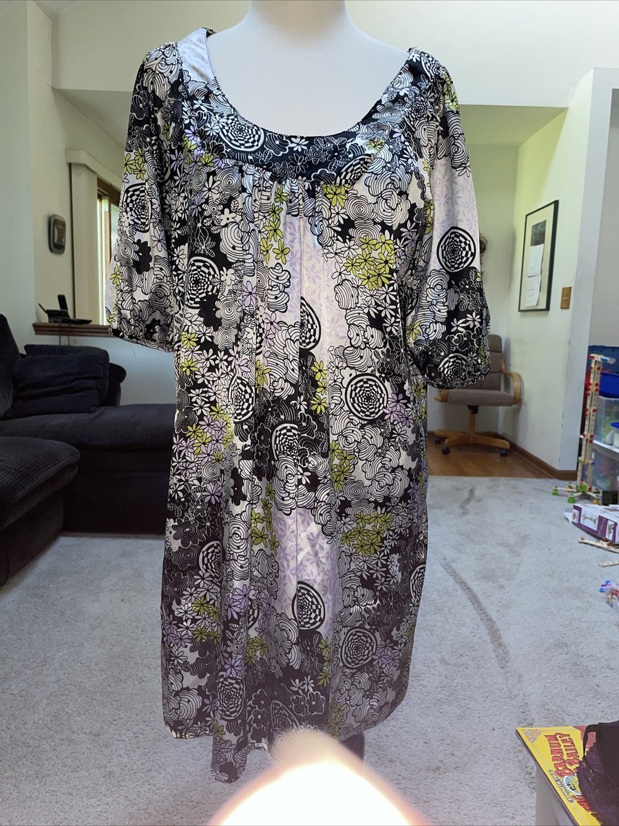 Tramp Dress Floral Short Puffy Sleeve Multi Color Size Medium Free Shipping  | eBay