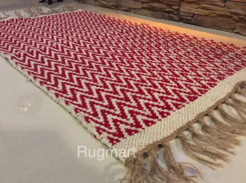 Red Geometric Handmade Natural Fibres Cotton Jute Washable Kilim Rugs 70x115cm - Picture 5 of 7