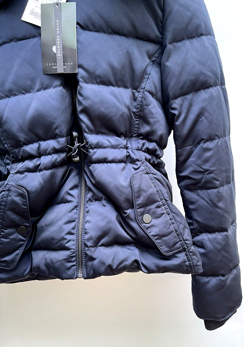 Zara ダウンpuffer jacket ZARA NAVY BLUE DOWN PUFFER JACKET WITH HOOD SIZE MEDIUM REF 2969