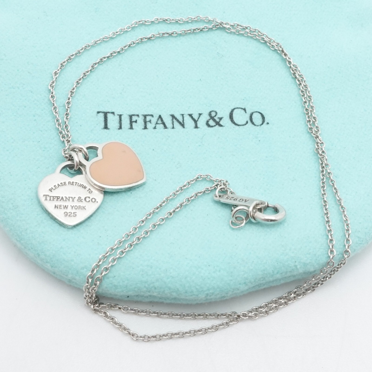 Tiffany & Co. Return to Sterling Silver Pink Double Heart Tag Mini