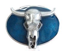 Longhorn Skull Belt Buckle Bull Enameled Blue Metal New