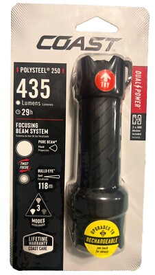Lampe Torche Coast Polysteel 400 – 500 Lumens, LED, étanche, 4xAAA Incluses