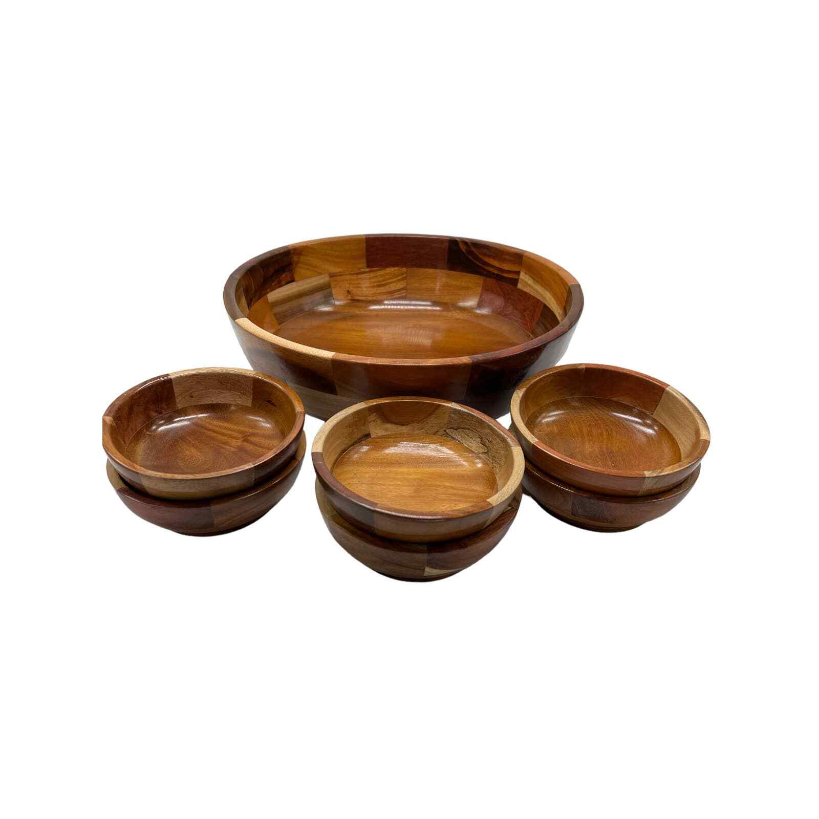 Vintage Handmade Mixed Wood Salad Serving Bowl and 6 Salad Bowls eBay