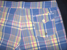 J. CREW ORIGINAL SHORTBOARD SHORTS SWIM SZ 35" BLUE PLAID DRAWSTRING LINED EUC