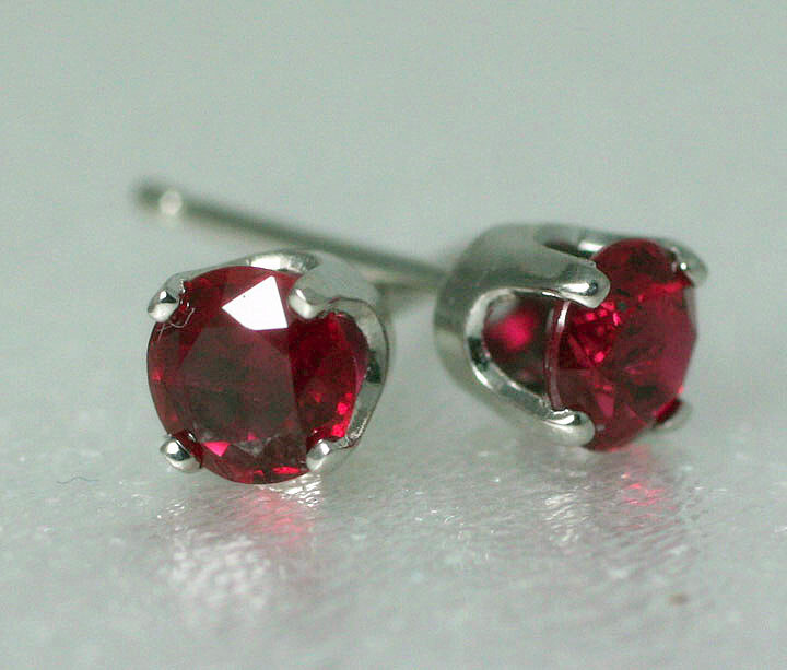 Solid 14K White Gold Genuine Natural Pigeon Blood Red Ruby Stud Earrings 0.50cts