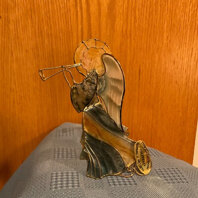 Vintage Capiz Shell Gold Tone Wire Angel Ornament Papillon Handarbeit Perlmutt