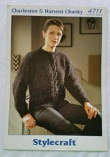 Stylecraft 4711 Ladies Sweater with Contrast Cable Knitting Pattern - VGC