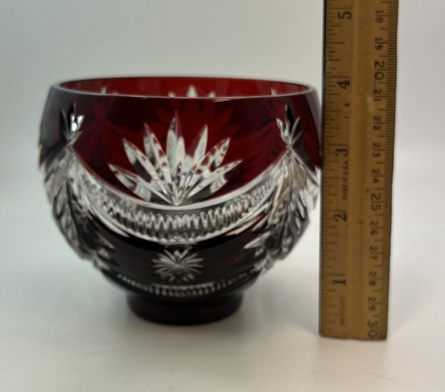 Kleine runde Vase oder Schale böhmisch rotschliff auf klar (KMT) - Bild 6 von 6