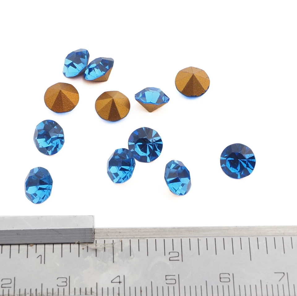 Lote (12) pedrería vintage austriaca D.S azul laminado MC chaton ss34 7 mm Foto 2 de 2