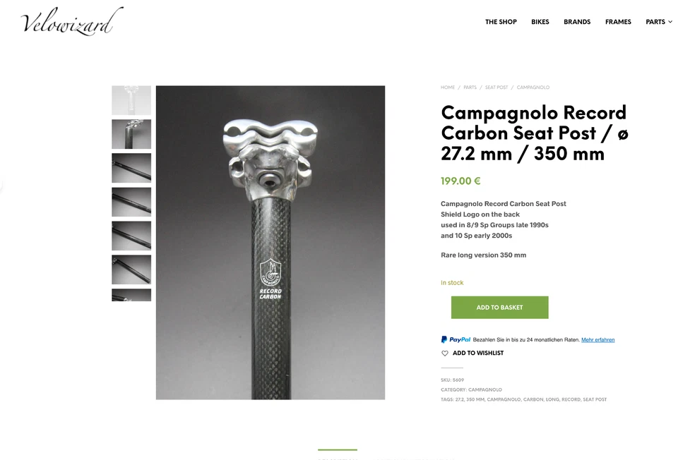Campagnolo Record Carbon Seat Post / 1990s / ø 27.2 mm / 350 mm/ chorus titanium - Bild 3 von 4