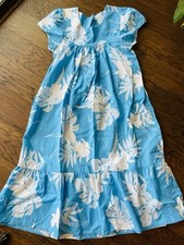 Vintage Live Honolulu Hawaiian Dress Aqua White Floral Turquoise Small/Medium