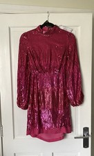 RIXO Lara Hot Pink Sequin Mini Dress XS UK 8 BNWT Open Back Party Cocktail