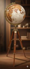 12" Big Modern Map Atlas World Globe With Wooden Tripod Stand Globe Floor Decor