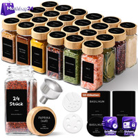 GewüRzgläSer Eckig 24×120Ml Mit Etiketten Glas Bambusdeckel GewüRzbehäLter