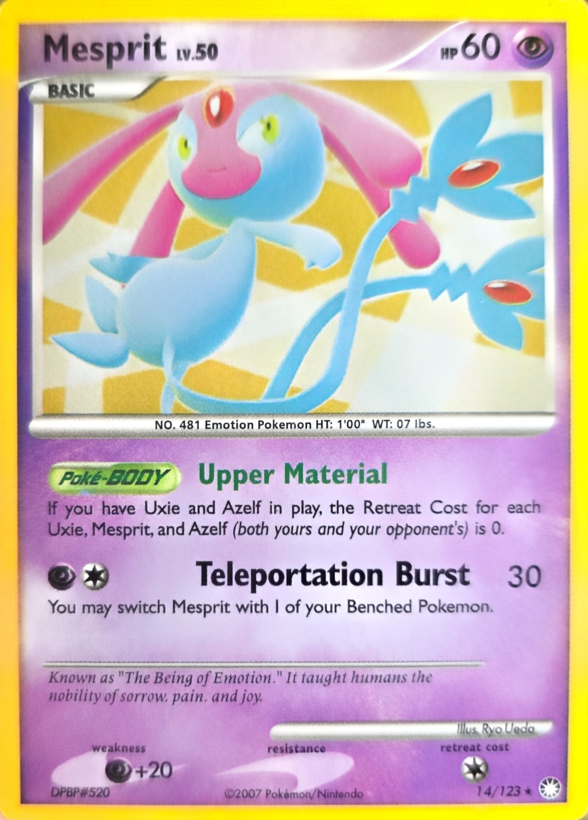 🌸✨ Mesprit LV.50 14/123 Mysterious Treasures Rare Pokémon Card 2007 NM ✨