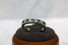 9ct Yellow Gold Emerald & Diamond Half Eternity Ring - Size L - UK Hallmark