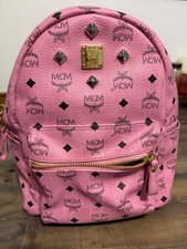 Authentic MCM Mini Stark Backpack Bubblegum Pink Visetos Studded Leather