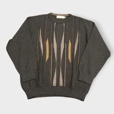 Vintage Norm Thompson 3D Knit Wool Blend  Sweater Grey Sz XL Grandpa 90s Cosby 