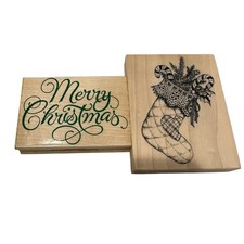 Stamp Set Of 2 Christmas Themed Wood Mount Stamps