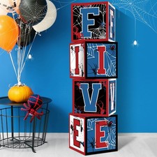 Feifeiya 4 Pcs Spider 5th Birthday Decoration Spider Theme Balloon Boxes "Fiv...