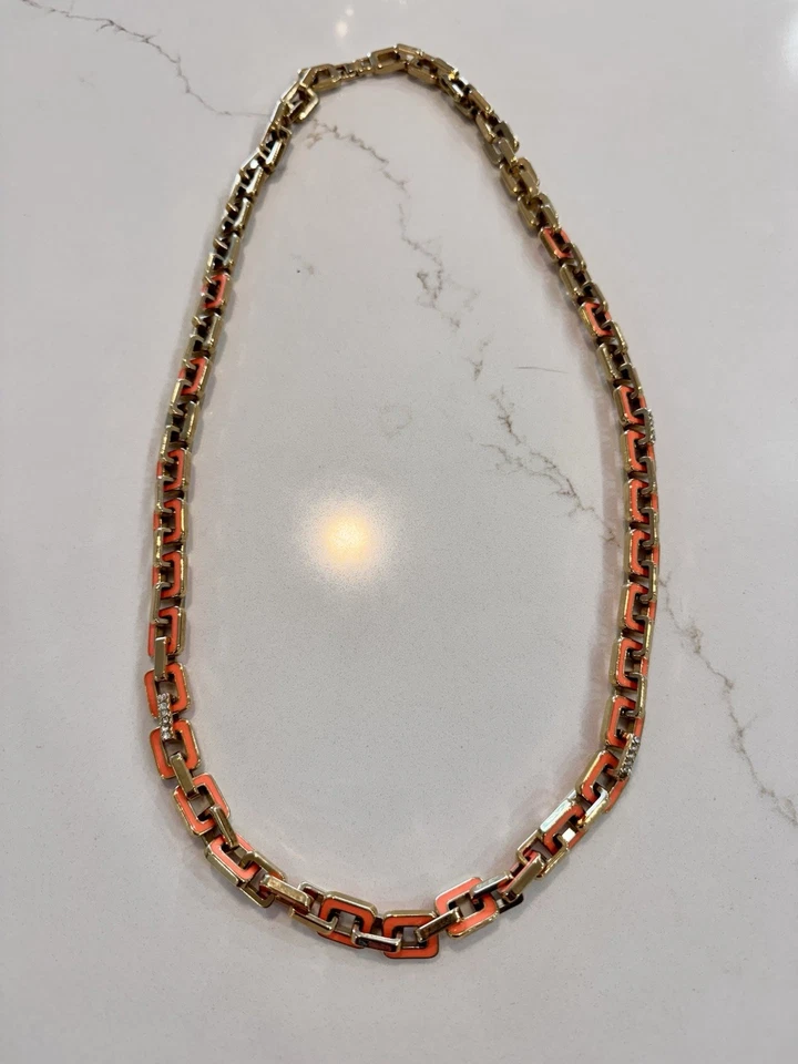 Ann Taylor Women’s Orange And Gold Tone Necklace With Rhinestones - Image 4 of 4