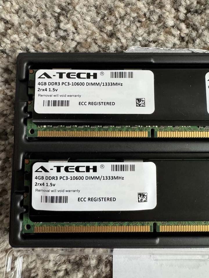A-Tech 8GB KIT (2x4GB) DDR3 1333MHz PC3-10600 2Rx4 1.5v ECC RDIMM Server Ram - Image 4 of 4