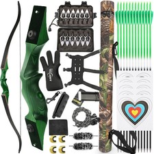 60" Recurve Bow Arrow Set Archery Bamboo Core Limbs Shoot Hunting RH LH