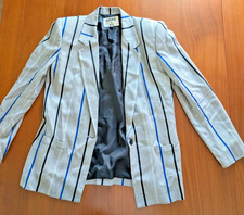 Kasper ASL Blazer Jacket Blue White Gray Stripe Retro Vintage Style Size 6
