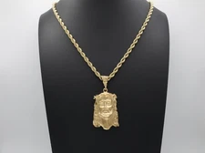 Large Gold Jesus Necklace For Men, 14K Heavy Plated Gold 5mm Rope Chain, No Fade