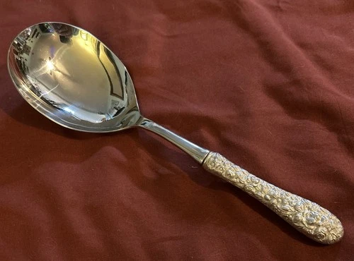 Kirk Stieff  Rose Pattern Repousse Sterling Handle Large Bowl Spoon