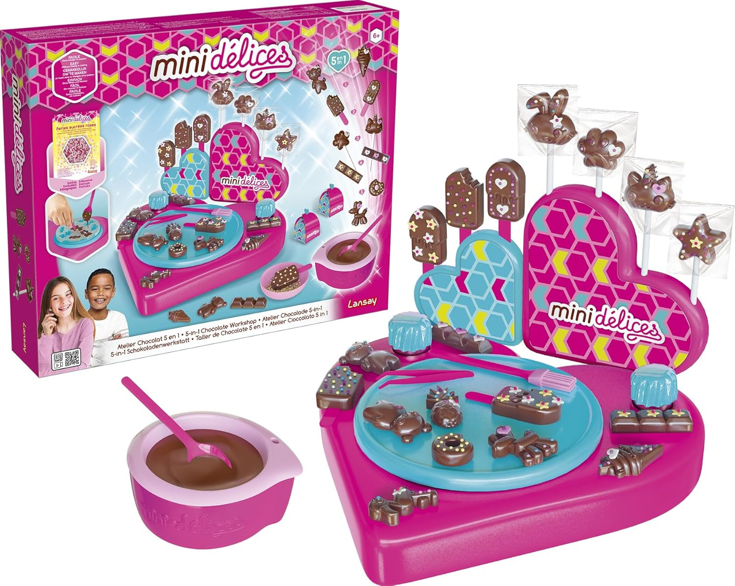 Mini Délices Atelier Chocolat - Machine Chocolatière Enfant 5 en 1 sans Cuisson avec Moules Silicone