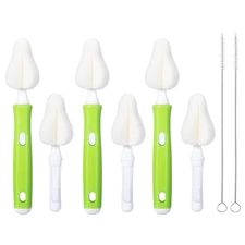 8-Piece Sponge Nipple Bottle Brush Set - 3 Nipple Cleaners, 3 Replacement Heads,