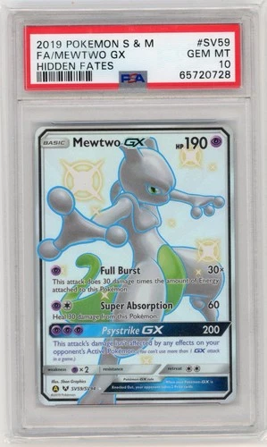 2019 POKEMON SUN & MOON HIDDEN FATES #SV59 FULL ART/MEWTWO GX PSA 10