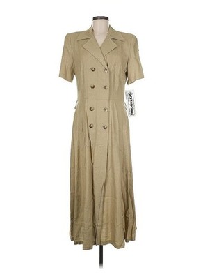Vintage PERCEPTION IRENE B CAREER Khaki LINEN Blend Maxi DRESS Short Sleeve  Sz 8 | eBay