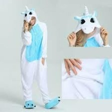 Newbetter Disfraz Unicornio Azul Ropa de Dormir Adulto, Blanco, Talla L