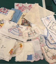 Vtg Lot Of 25 Embroidered Linensmisc Quilt Block Tablecloth Cross St Samlper