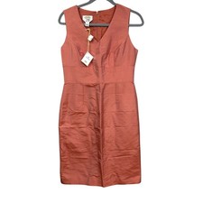 Talbots Dress Women's Coral Size 6 Shantung Silk Sleeveless V-Neck Sheath