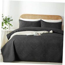 King/Cal King Quilt Set,Ultrasonic Embossed King/Cal King 96"x110" Black