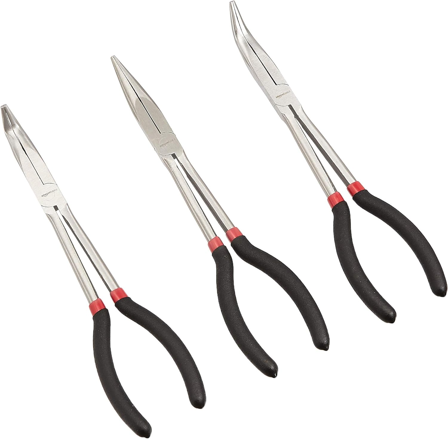Long Reach Needle Nose Pliers Set 3-Piece Black for Precision Gripping