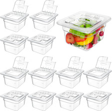 12 Packs 4'' Deep Polycarbonate Food Pan with Lid 1/6 Size Stackable Plastic Pan